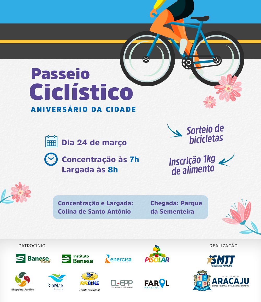 SMTT fará passeio ciclístico em homenagem ao aniversário de Aracaju no dia 24 - SMTT Aracaju
